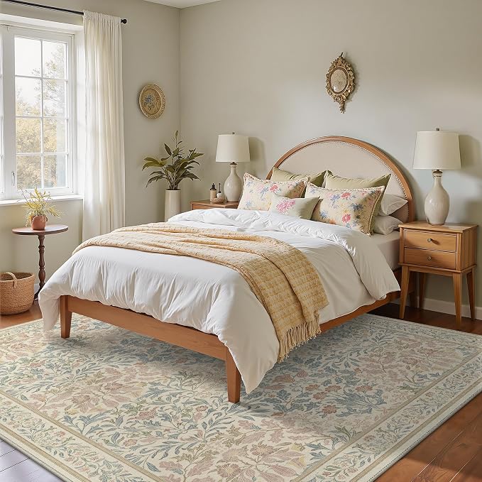 GENIMO 6x9 Washable Area Rug, Non-Slip Vintage Boho Floral Carpet, Soft - Image 4
