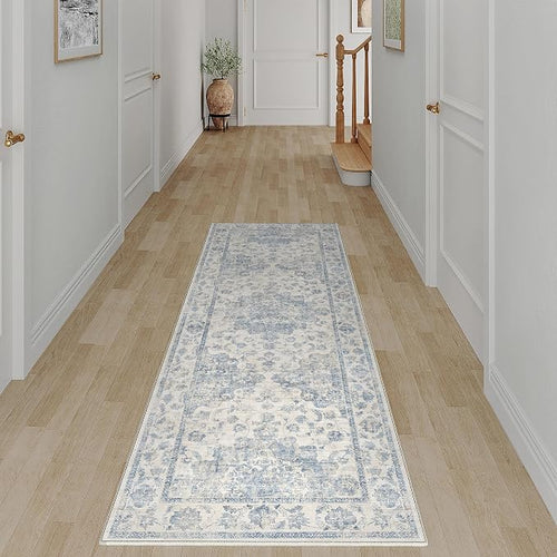 2x6 Washable Neutral Runner Rug Blue Vintage Hallway Kitchen Carpet Non-Slip by WondRg