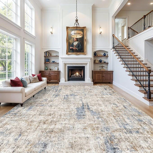 12x18 ft Extra Large Living Room Rug – Washable Modern Abstract Neutral by ZHXXUJ