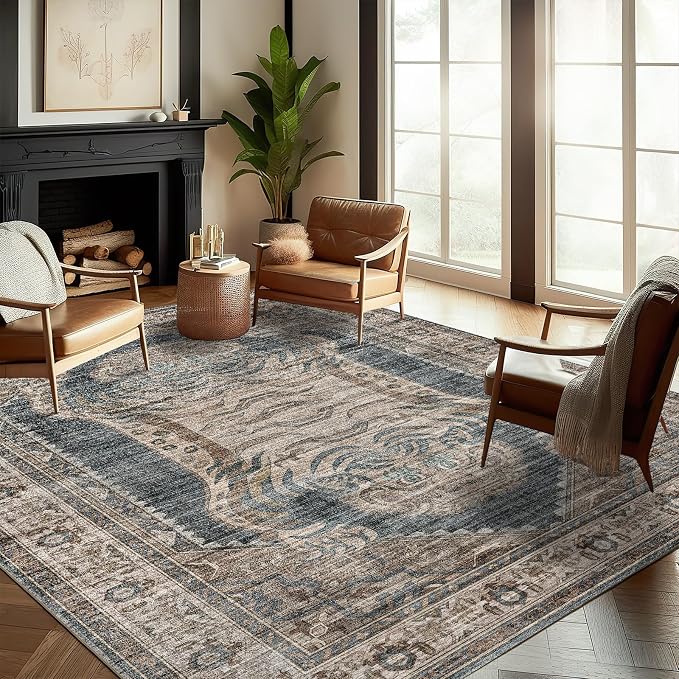 CHAMPLANT Washable Area Rug 8'x10' Retro Boho Design Non-Shedding Non-Slip Easy - Image 2
