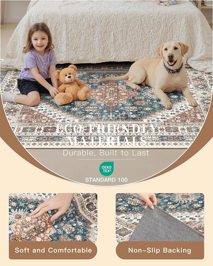 Madane Washable Area Rug 2x3, Small Entryway Rug Non-Slip Vintage Door Mat - Image 5