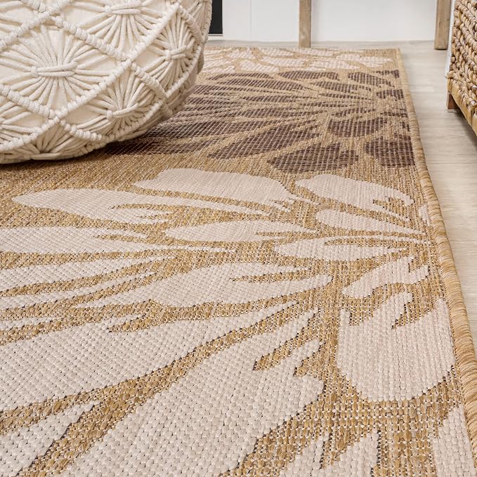 JONATHAN Y Floral Textured Weave Indoor Outdoor Area Rug 4X6 Brown/Cream - Image 7