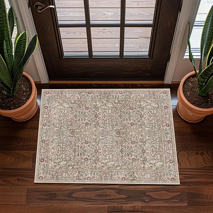 Washable 2x3 Entry Rug, Front Door Rugs Indoor, Vintage Floral Area Rugs by Unknown