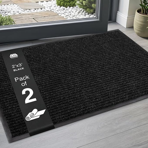 2 Pack 2' x 3' Door Mat, Heavy Duty Entryway Mat, Low Profile Indoor Outdoor by Unknown