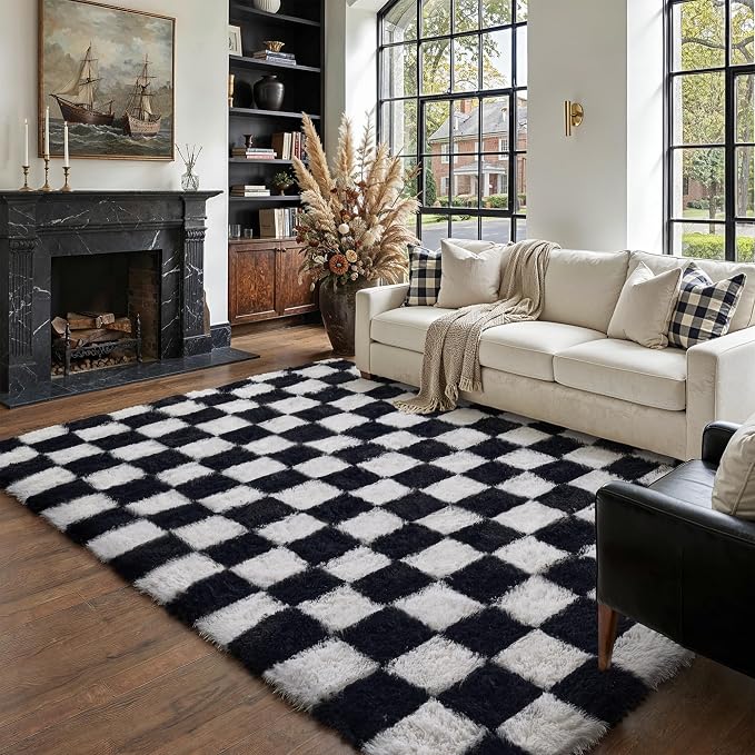 PureCozy Checkered Rug 5x7 for Living Room by PureCozy