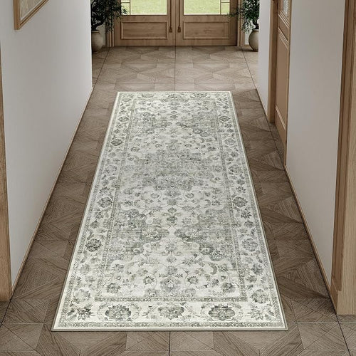 2x5 Washable Neutral Runner Rug Green Vintage Hallway Kitchen Carpet Non-Slip by WondRg