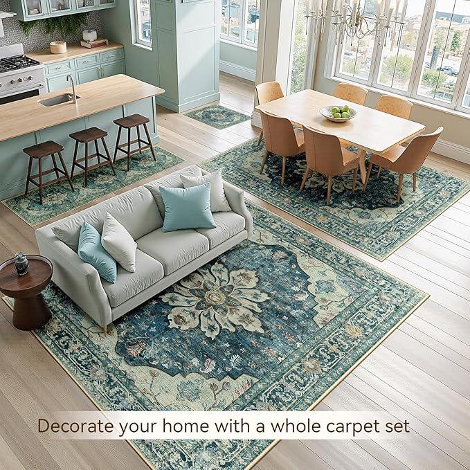 RELEANY Area Rugs Large 10'x14' Washable Non-Slip, Floral Vintage Distress - Image 4