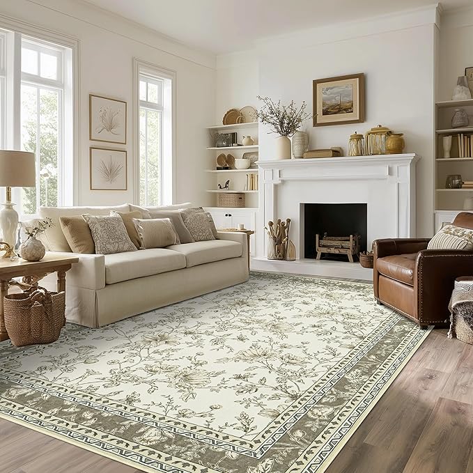 Neutral Beige Floral Area Rugs 6x9 Living Room, Taupe - Image 7