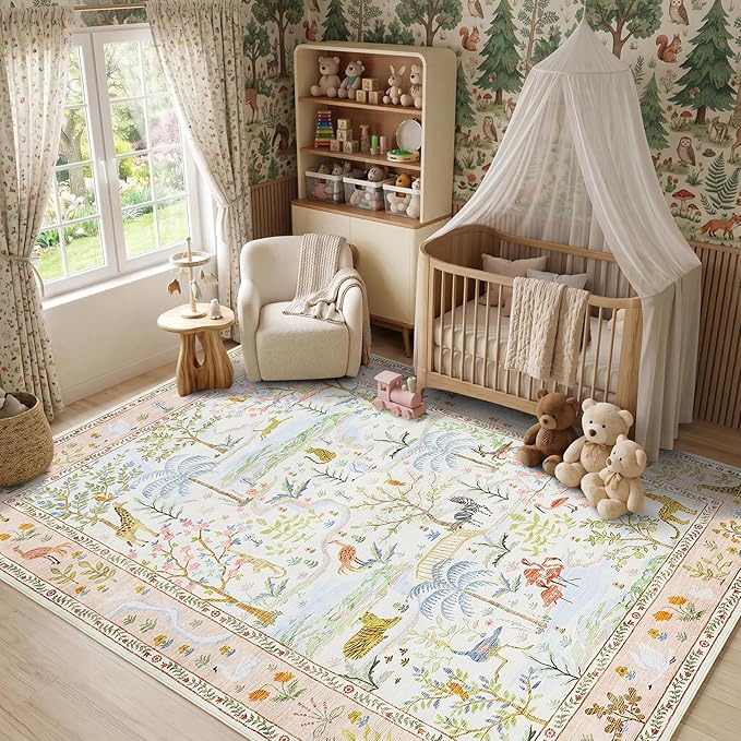 8x10 Washable Rug for Living Room Blush Animal Print Large Bedroom Rugs Non - Image 3