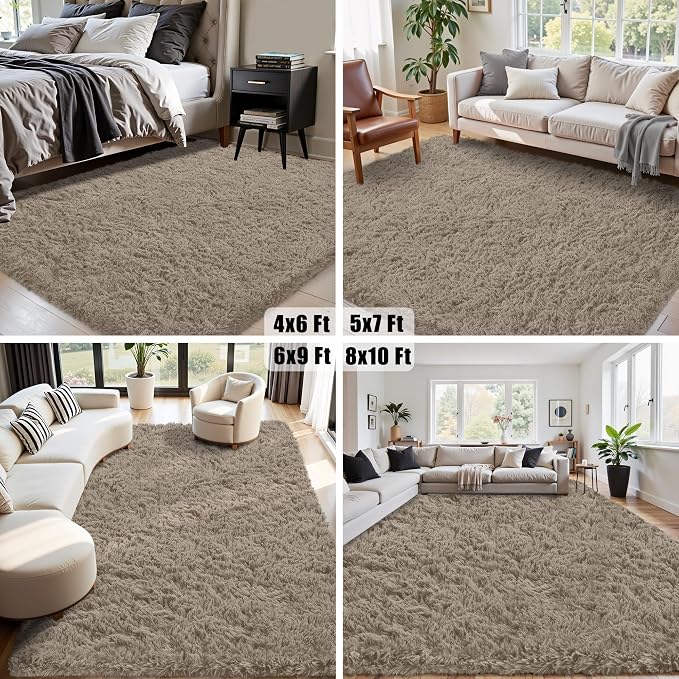 8x10 Area Rug for Living Room:Ultra Soft Fluffy Shag Grey Camel Rugs, Large - Image 7