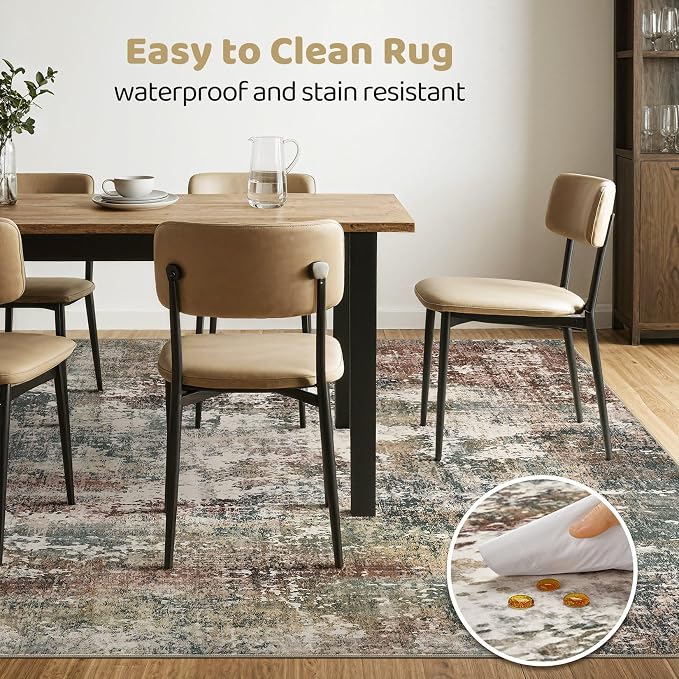 7x9 Area Rug Washable Rugs: Living Room Large Abstract Modern Soft Stain - Image 6