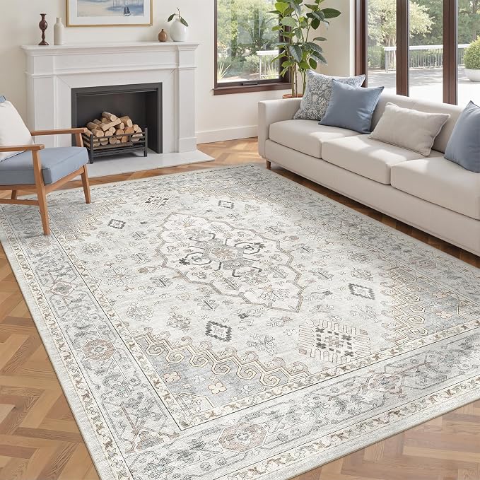 befbee 5x7 Area Rugs for Living Rooms, Stain Resistant Neutral Washable Rugs by Befbee