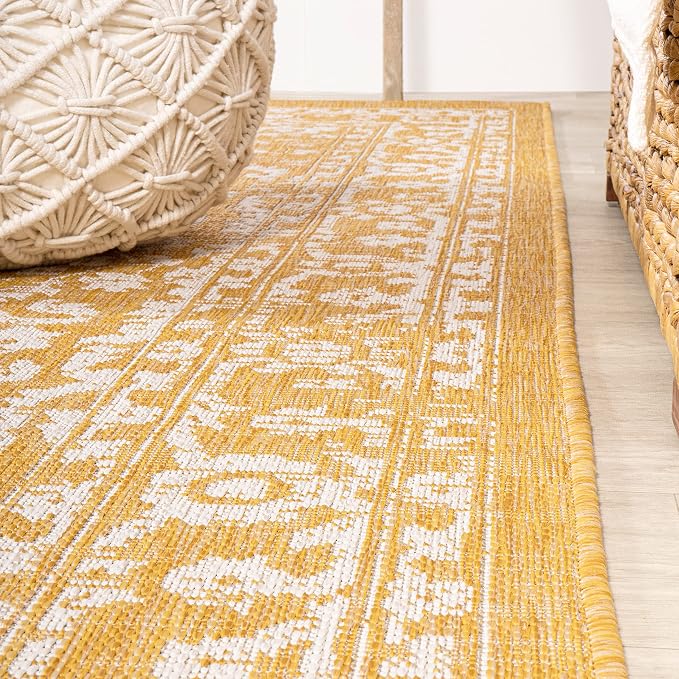 JONATHAN Y Boho Medallion Indoor Outdoor Area Rug 9X12 Yellow/Cream, Malta - Image 8