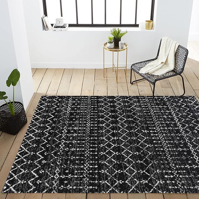 JONATHAN Y Boho Vintage Diamond Black/Ivory Indoor Area Rug 8X10 ft, Moroccan - Image 5