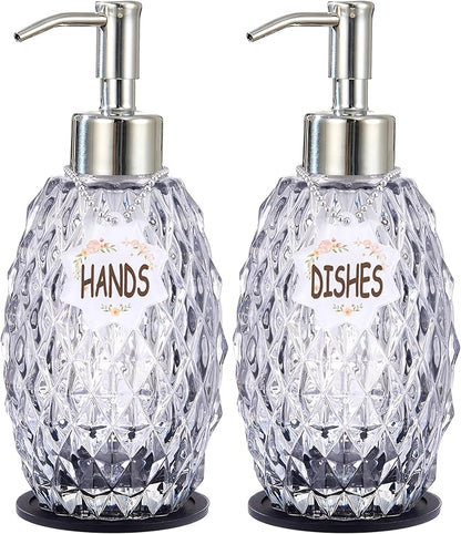 MALACHI Soap Dispenser Set, Crystal-Textured Diamond Glass by MALACHI