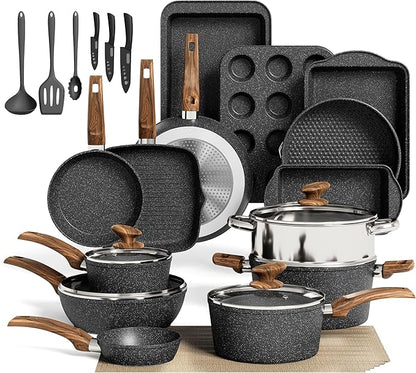MAISON ARTS 30 Piece Pots and Pans Set Non Stick, Kitchen Cookware & Bakeware by MAISONARTS