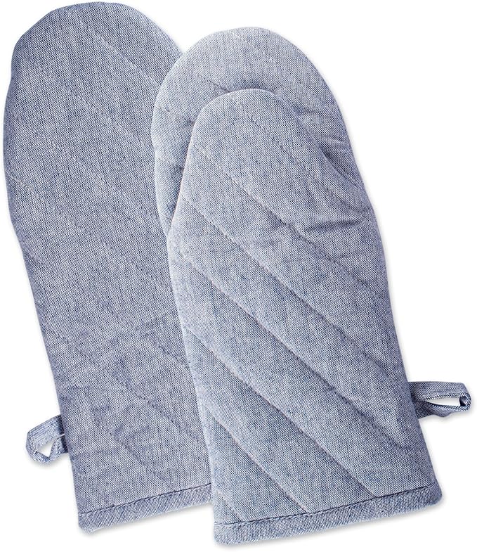 DII 100% Cotton Solid Chambray Kitchen Set, Oven Mitts, 2 Piece by DII
