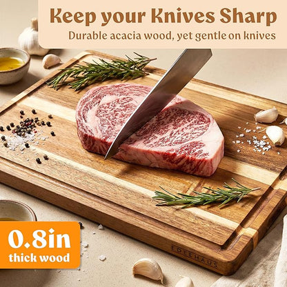 Acacia Wood XL Cutting Board for Kitchen, Large Cutting Board 17.1 × 12.8 - Image 4