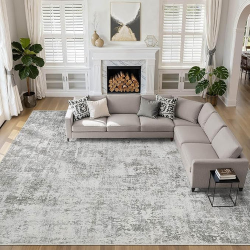 10x14 Area Rugs Living Room: Washable Large Abstract Neutral Modern Soft Rug by LOONGRUG
