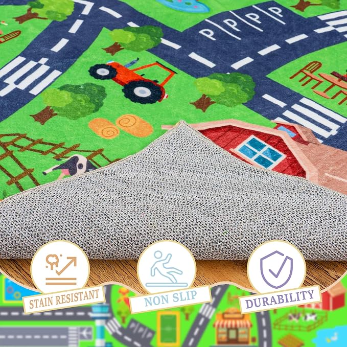 Kids Room Rug - Soft & Non-Slip 3x4 Ft Town Car Rug City Map Play Mat, - Image 4