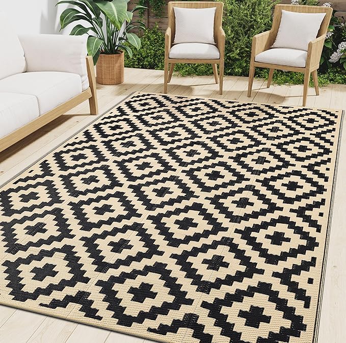 Smiry Waterproof Outdoor Rug 5x8 ft, Reversible Plastic Straw Patio Camping Rugs by Smiry
