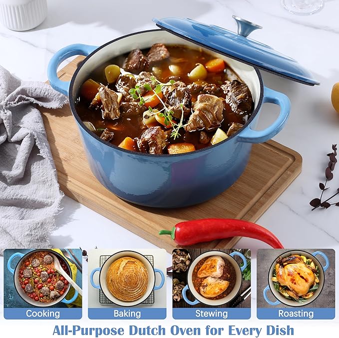 E-far Enameled Dutch Oven Pot for Bread Baking, 6QT Enameled Cast Iron Cookware - Image 4