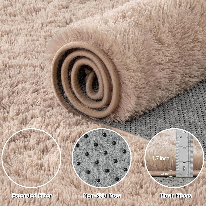 6x9 Area Rug for Living Room:Ultra Soft Fluffy Shag Beige Rugs, Large Fuzzy - Image 6