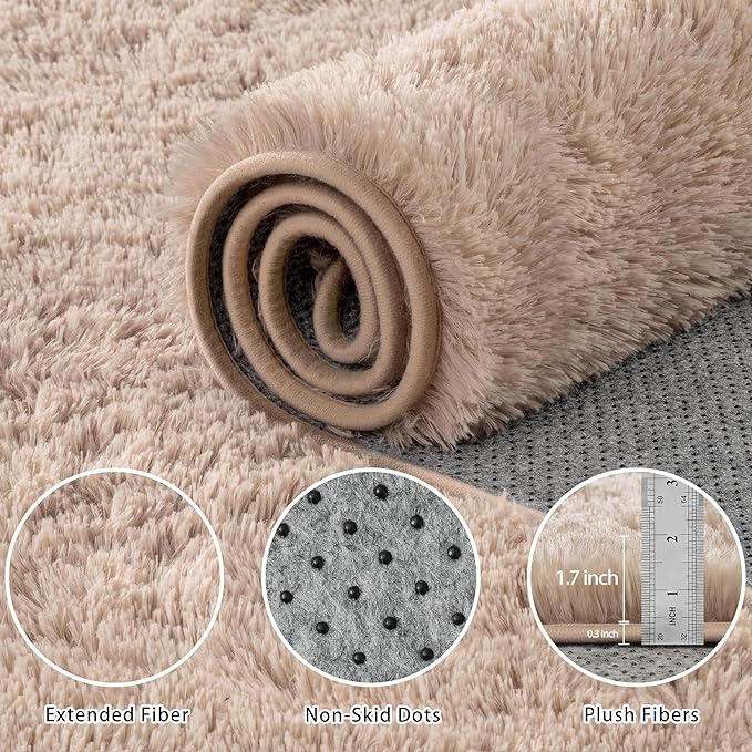 5x8 Area Rug for Living Room:Ultra Soft Fluffy Shag Beige Rugs, Large Fuzzy - Image 4