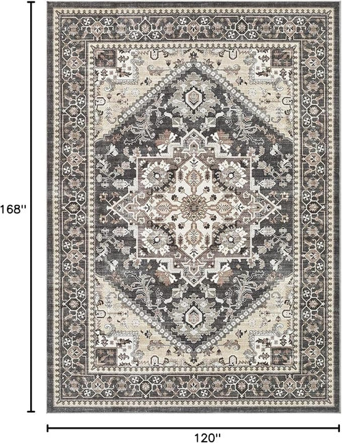 10x14 Vintage Area Rug: Washable Neutral Soft Non Slip Thin Large Floor Carpet - Image 2