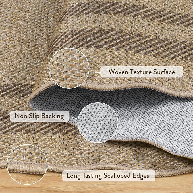 LIVEBOX Scalloped Washable 2x6 Kitchen Runner Rug, Easy Jute Geometric Tan Rugs - Image 5