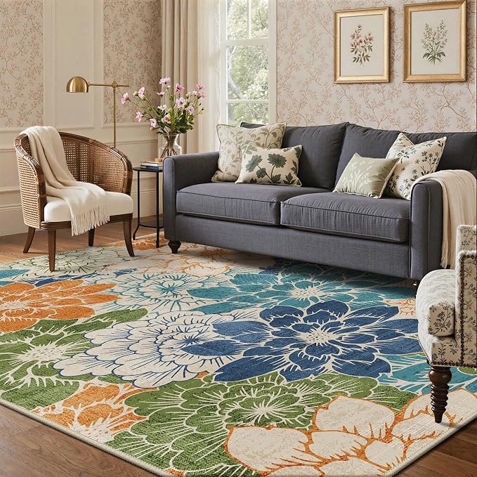 GENIMO Indoor Outdoor Area Rug 9'x12', Machine Washable Rugs - Image 8