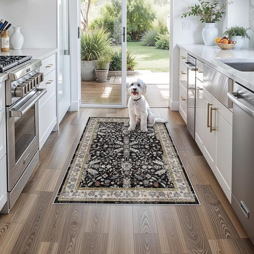 3x4 Entryway Rug Washable Non-Slip–Boho Floral Stain-Resistant Small Area Rug by BYYVOORugsforYourHome