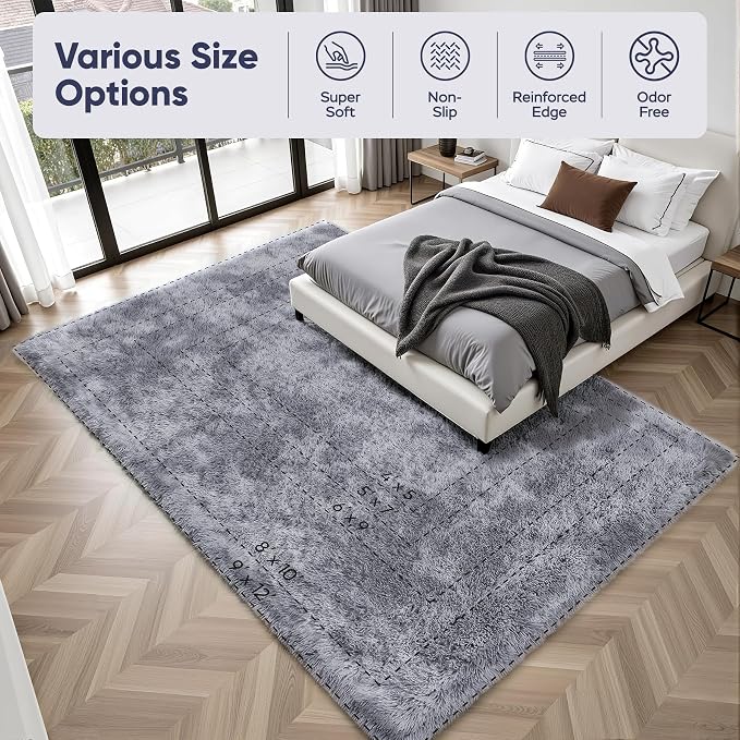 Area Rug for Living Room Bedroom: 9x12 Light Grey Soft Fluffy Shag Upgrade - Image 9