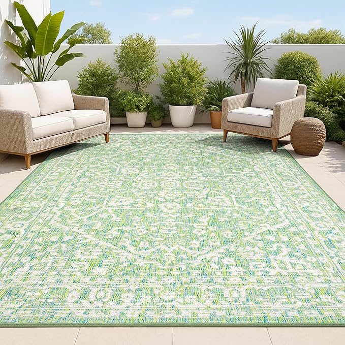 JONATHAN Y Boho Medallion Indoor Outdoor Area Rug 3X5 Cream/Green, Malta by JONATHANY