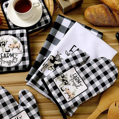 Bencailor 6 Pcs Farm Kitchen Towels Oven Mitts and Pot Holders Decorative Dish - Image 6