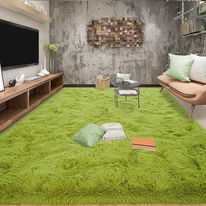 Tepook Fluffy Grass Green Rugs for Living Room Bedroom, 9x12 Soft Area Rug Moss by Tepook