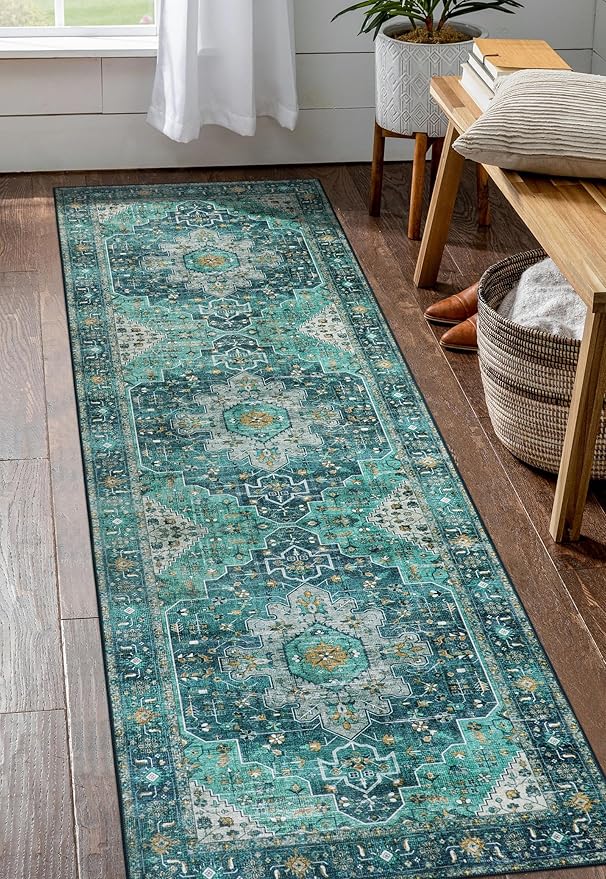 Moynesa Ultra-Thin Washable Teal Non Slip Bathroom Rug by Moynesa