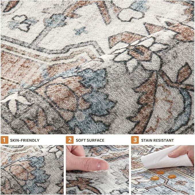 8x10 Area Rugs Living Room: Washable Vintage Rug Large Non-Slip Stain Resistant - Image 7