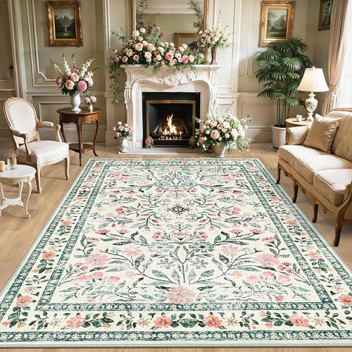 8x10 Area Rugs for Living Room: Floral Washable Rug Vintage Large Soft Boho by PLHXFRSoftAreaRugs