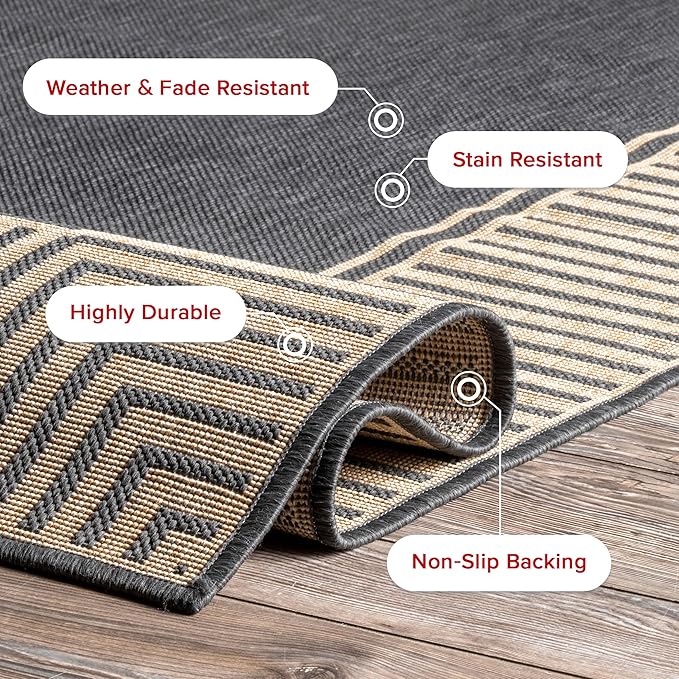 Nuloom Asha Dark Grey/Ivory, Striped Border, Soft and Cozy, High Traffic - Image 6