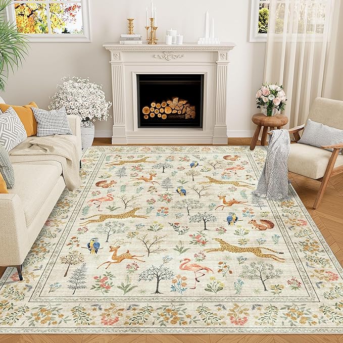 DUKINO 9x12 Rug, Washable Animal Living Room Rug by DUKINO
