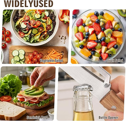 2 Pack Vegetable Peeler, with Wooden Handle & Bottle Opener, Stainless Steel - Image 6