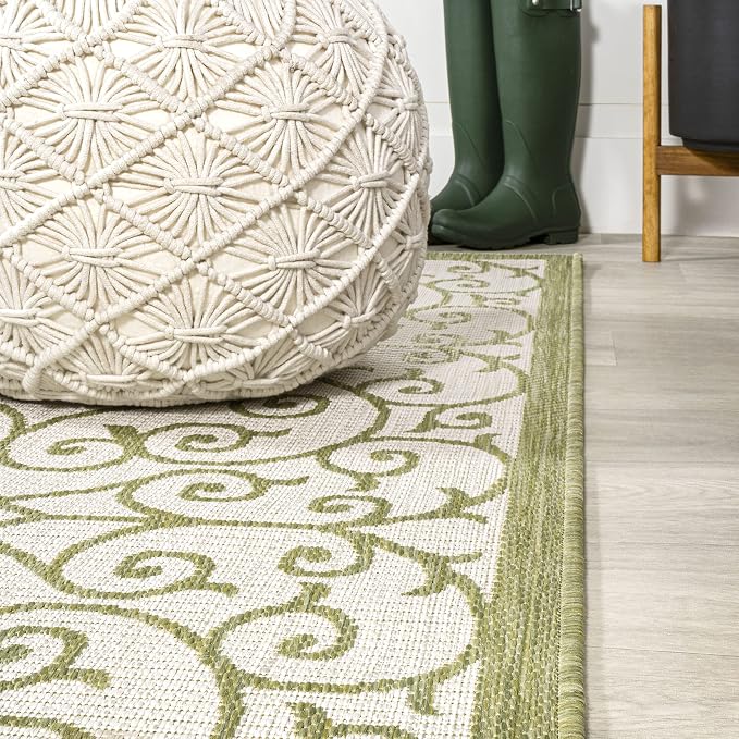 JONATHAN Y Vintage Filigree Indoor Outdoor Area Rug 5X8 Green/Cream, Madrid - Image 8