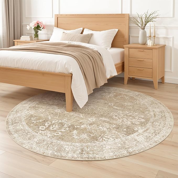 Madane Washable Round Rug 5ft for Living Room, Soft Ultra-Thin Non-Slip Vintage - Image 3