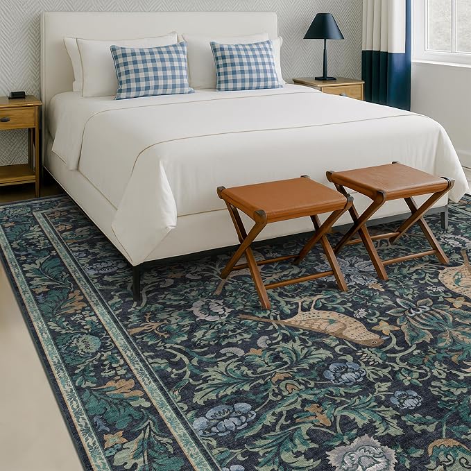 Dark Blue and Green Washable 8x10 Area Rugs - Image 6