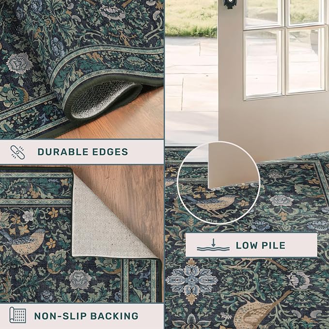Cottagecore 5x8 Throw Rugs for Living Room, Washable Forest Rugs for Dining Room - Image 5