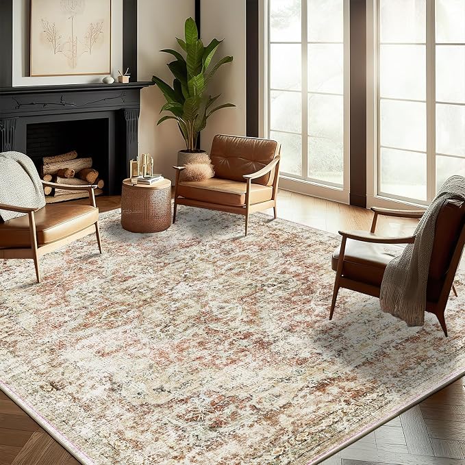 CHAMPLANT Washable Area Rug 8'x10' Retro Boho Design Non-Shedding Non-Slip Easy by CHAMPLANT