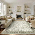 Boho Dining Room Rugs for Under Table 7x9 Washable Taupe Cream Beige Tan Floral by BILEEHOME