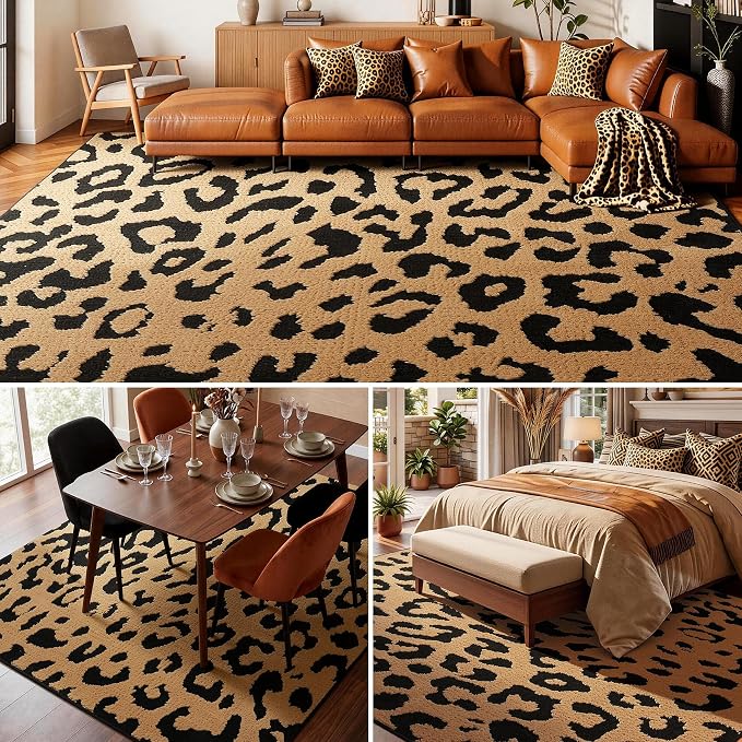 YIHOUSE 6×9 Ft Leopard Area Rugs, Washable High-Low Pile Plush Soft Rug - Image 4
