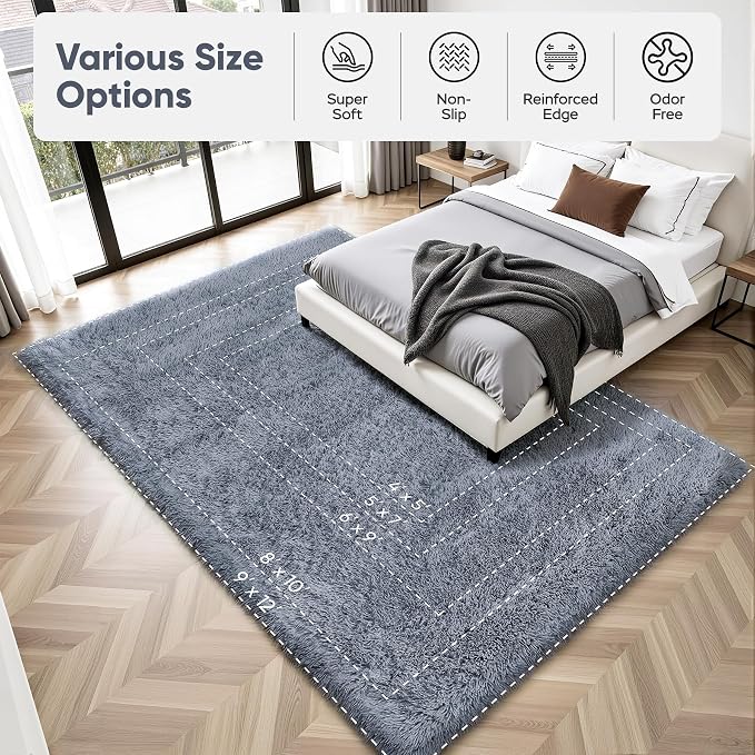 Area Rug for Living Room Bedroom: 4x6 Grey Soft Fluffy Shag Upgrade Non-Slip - Image 9
